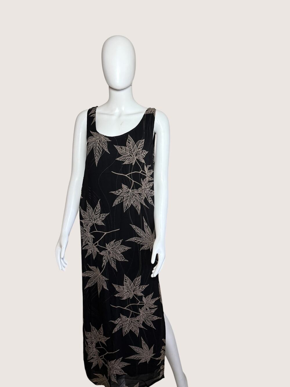 Chico's Design Black Leaf Print Sleeveless Maxi Dress